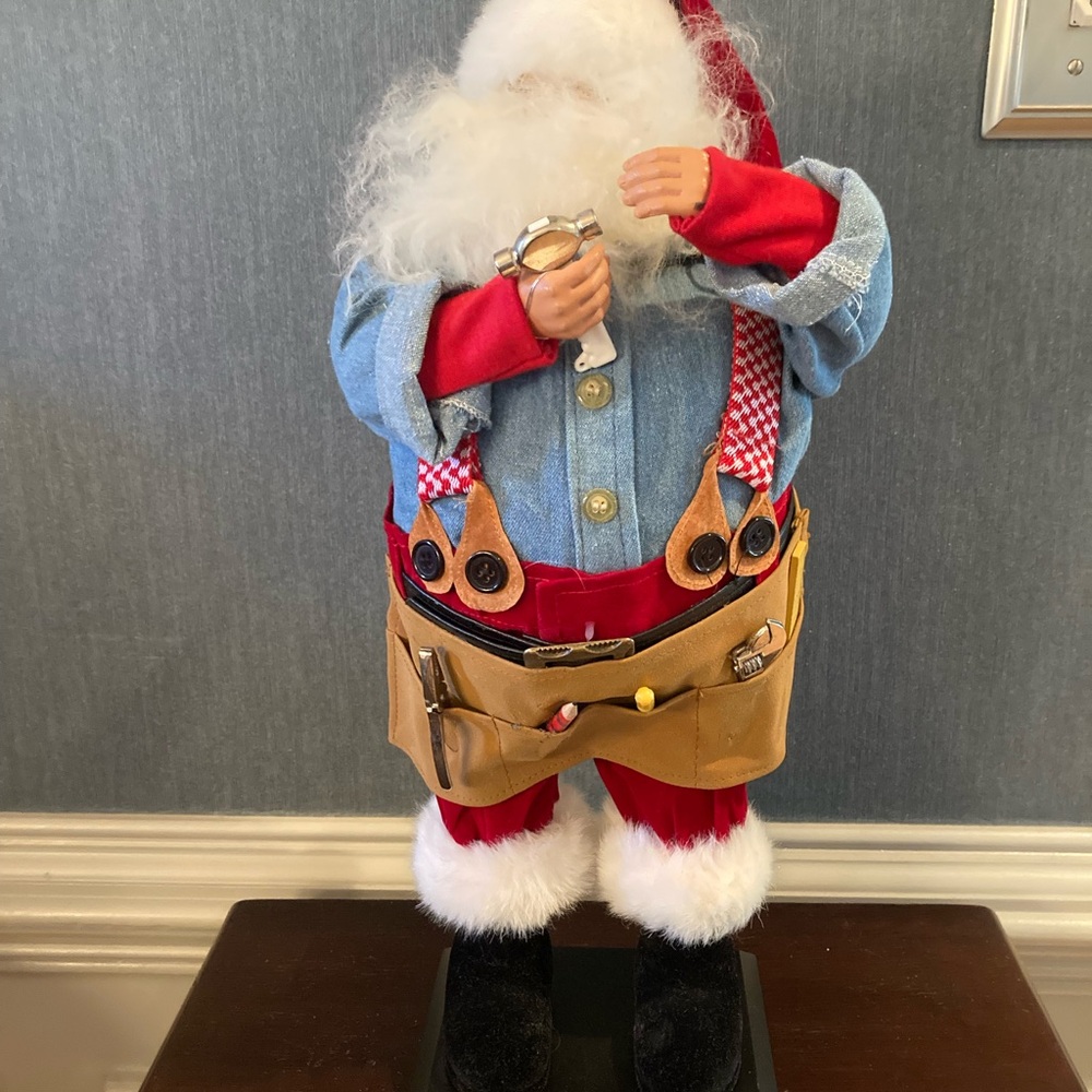 Santa Claus Figurine with Denim Shirt and Tool Belt